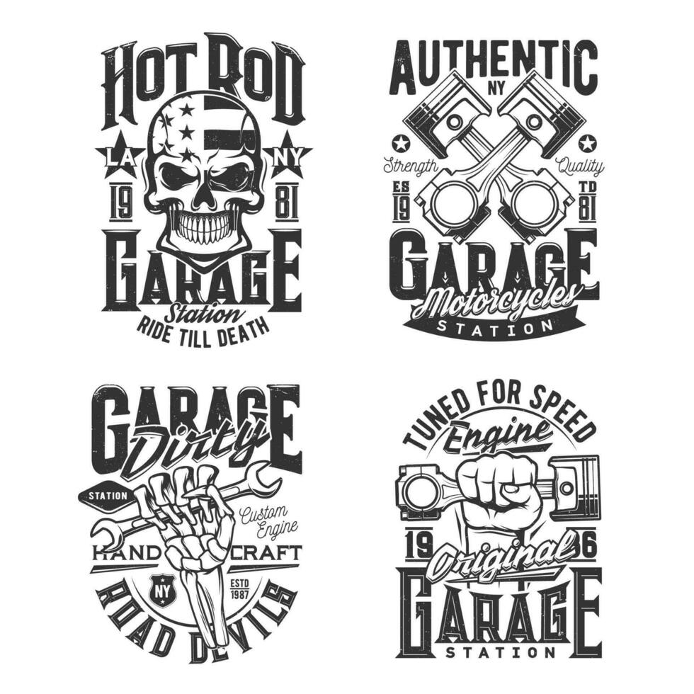 auto en Fietsen reparatie garage station t-shirt prints vector