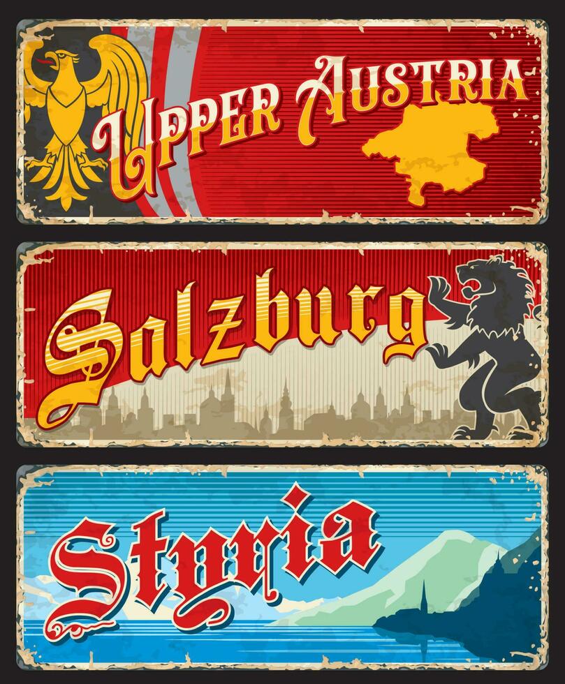 bovenste Oostenrijk, Salzburg en Stiermarken Regio's borden vector