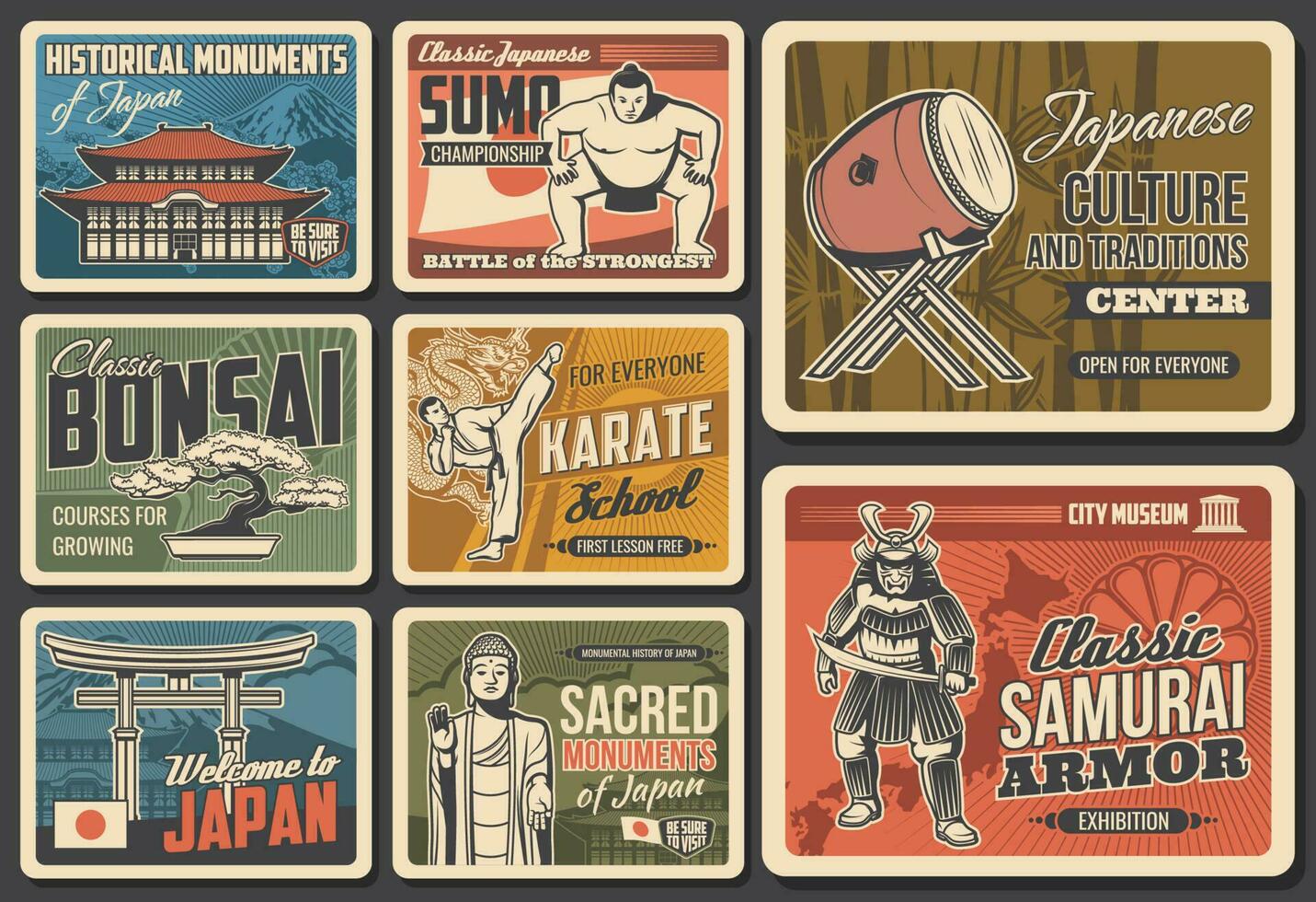 reizen naar Japan retro affiches, Japans cultuur vector