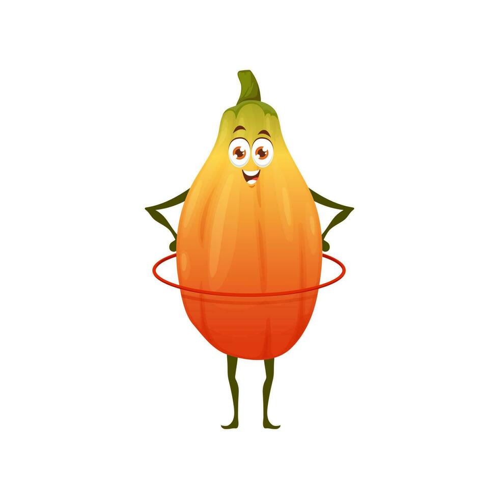 tekenfilm papaja fruit karakter met hula hoepel vector