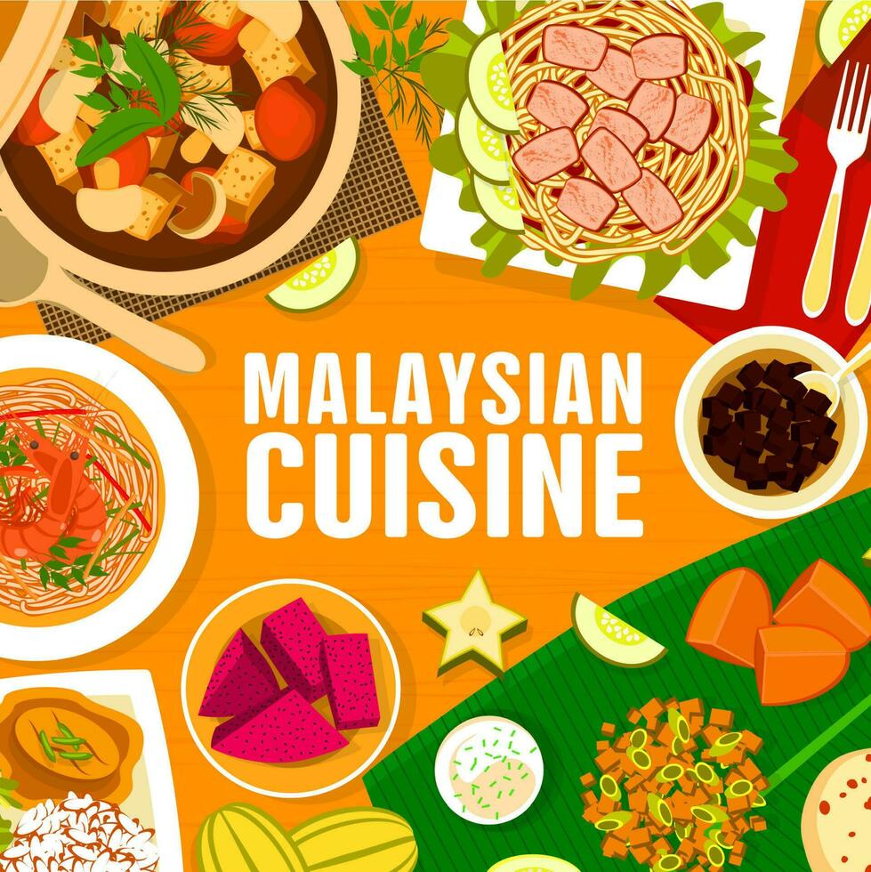 Maleisisch keuken menu omslag, Aziatisch voedsel gerechten vector