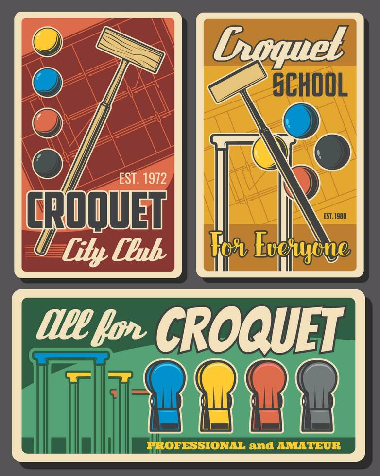 croquet sport spel hamer en ballen items vector