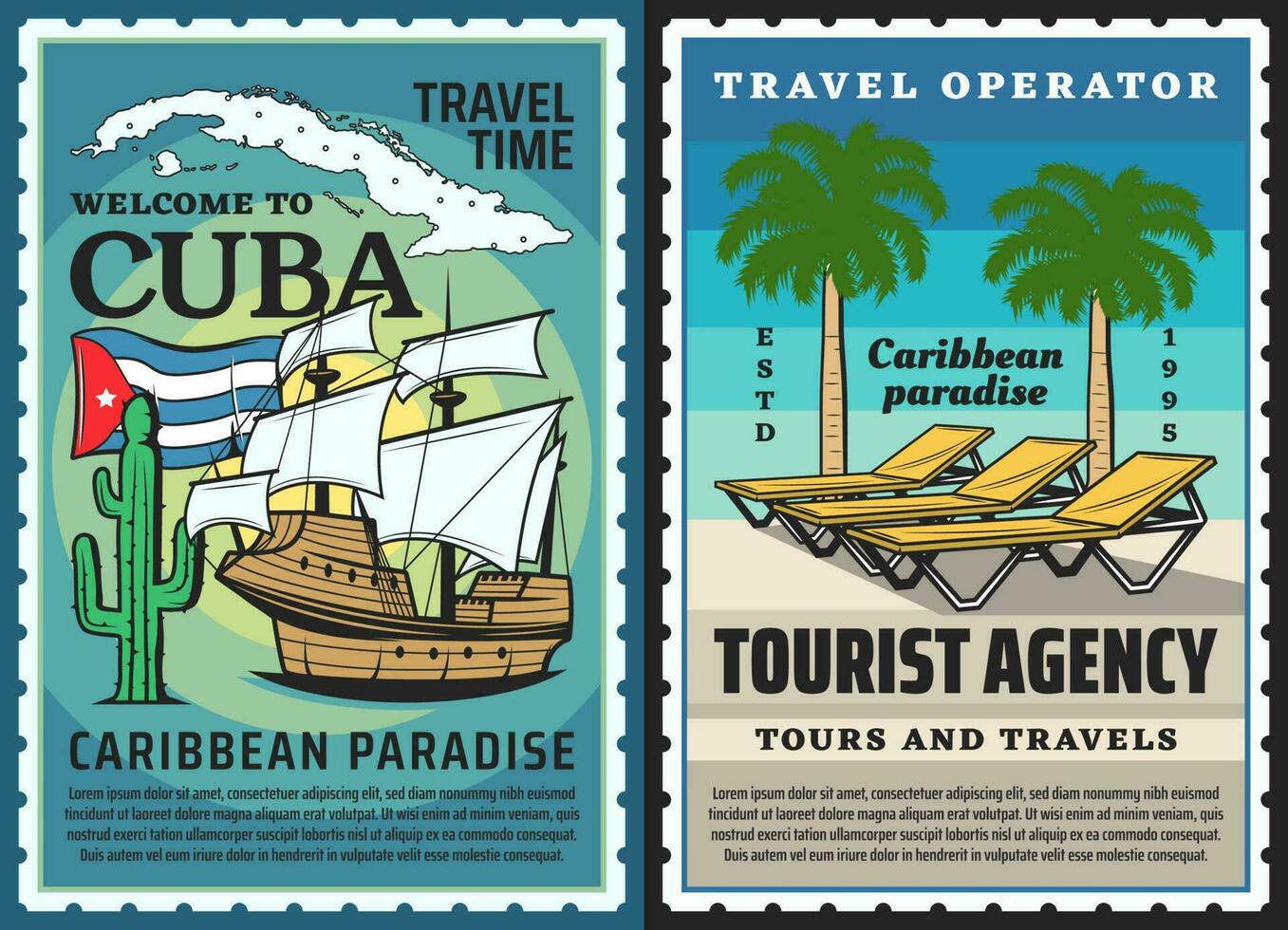 Cuba reizen affiches, Havana caraïben strand vector