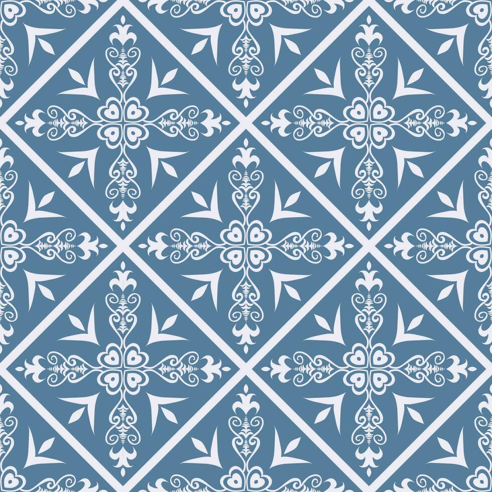 etnisch bloemen plein tegel patroon. etnisch meetkundig bloemen vorm naadloos patroon blauw Marokkaans stijl. middellandse Zee patroon gebruik voor kleding stof, huis decoratie elementen, bekleding, inpakken. vector