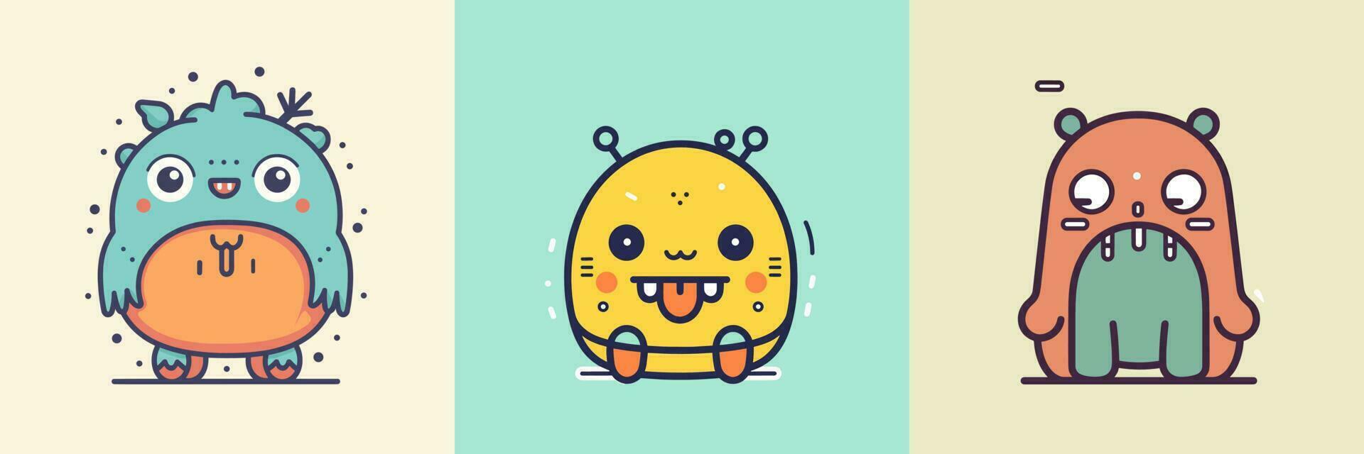 schattig mascotte monster kawaii karakter tekenfilm illustratie reeks verzameling vector