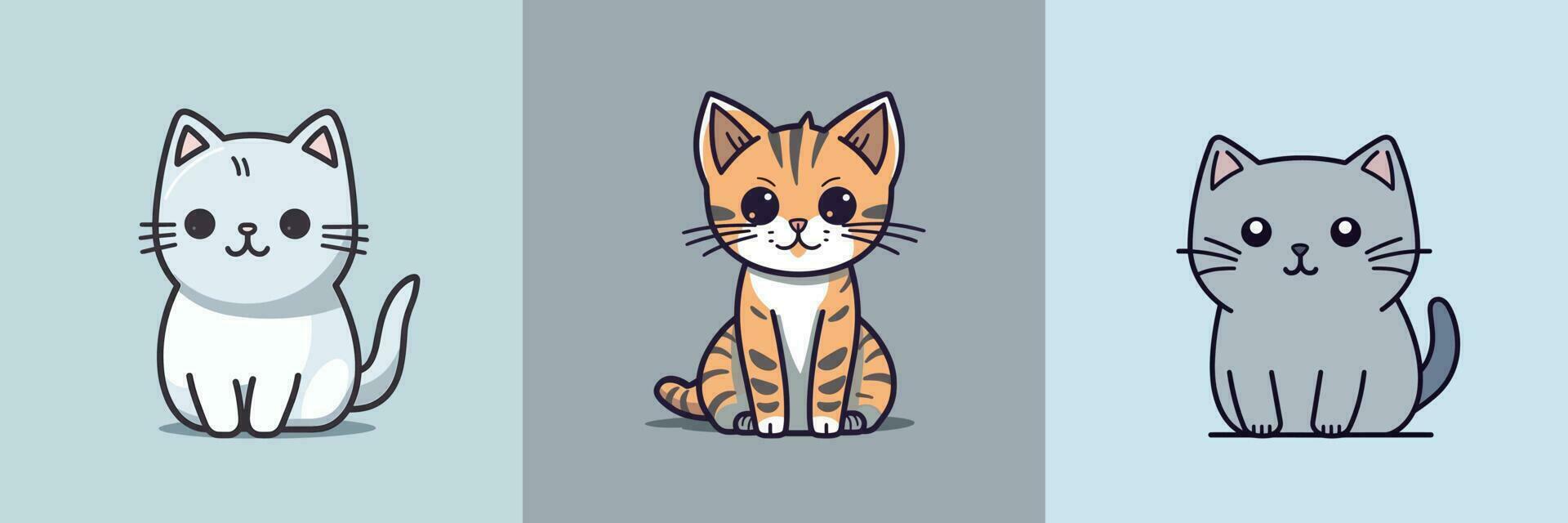 schattig kat kawaii tekenfilm pot mauw katje illustratie reeks verzameling vector