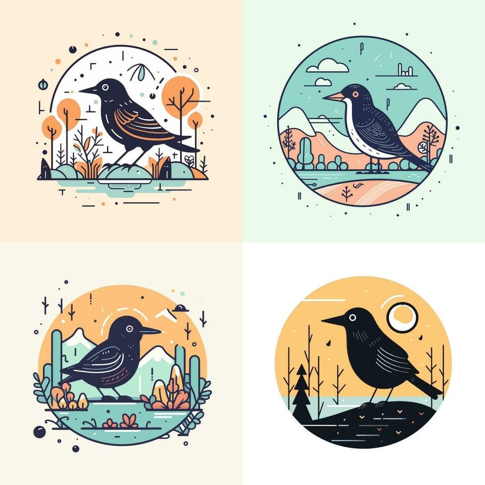 schattig kraai vogel reeks verzameling kawaii tekenfilm illustratie vector