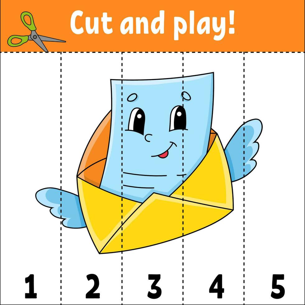 leernummers 1-5. knippen en spelen. onderwijs werkblad. spel voor kinderen. kleur activiteitenpagina. puzzel voor kinderen. raadsel voor de kleuterschool. vectorillustratie. cartoon-stijl. vector