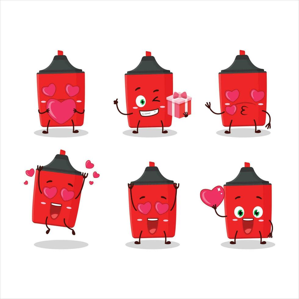 rood markeerstift tekenfilm karakter met liefde schattig emoticon vector