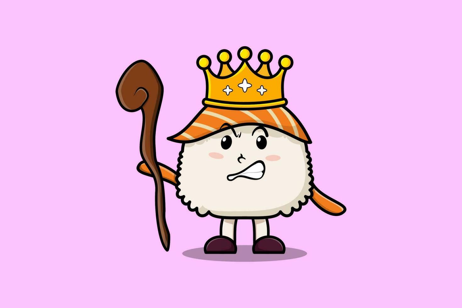 leuke cartoonsushi als wijze koning met gouden kroon vector