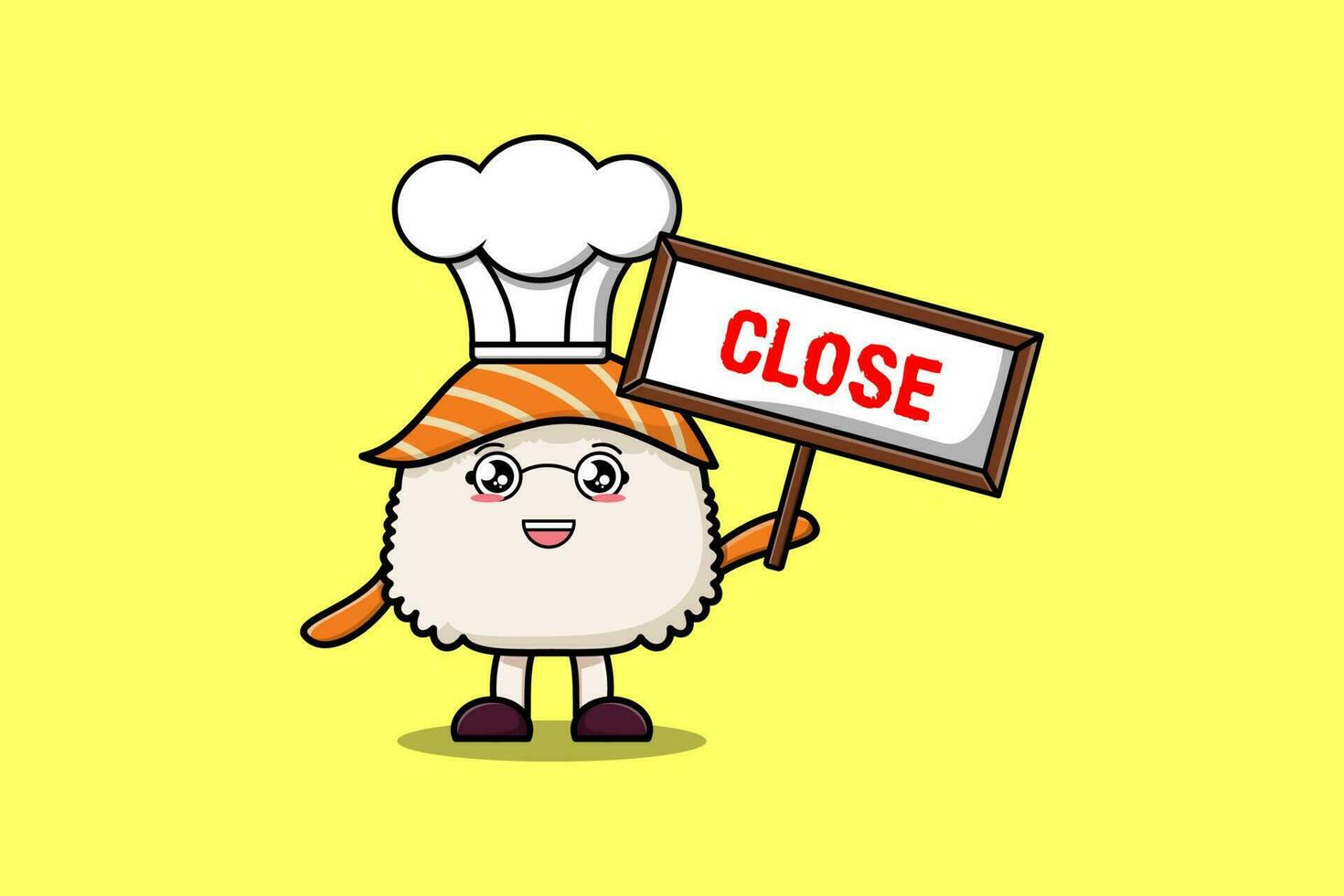 leuke cartoon sushi-chef die een bord dicht houdt vector