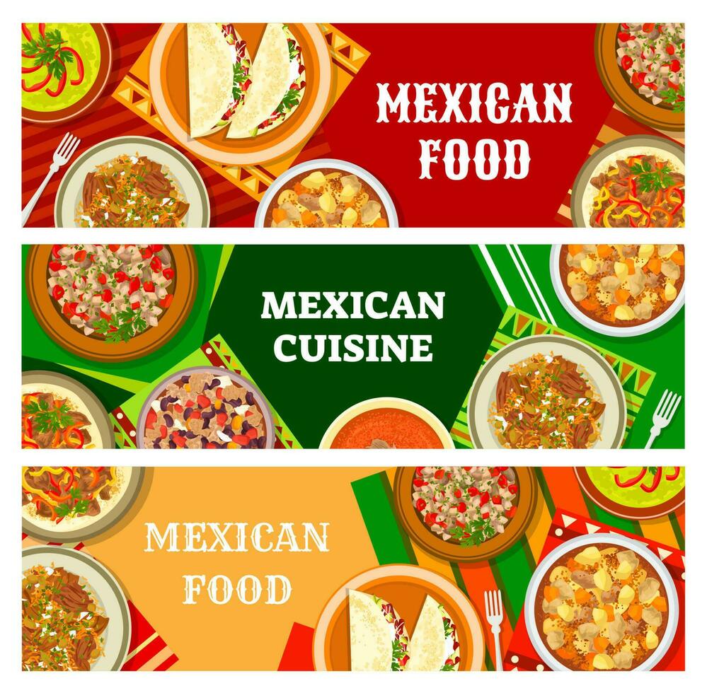 Mexicaans voedsel menu, Mexico keuken maaltijden banners vector