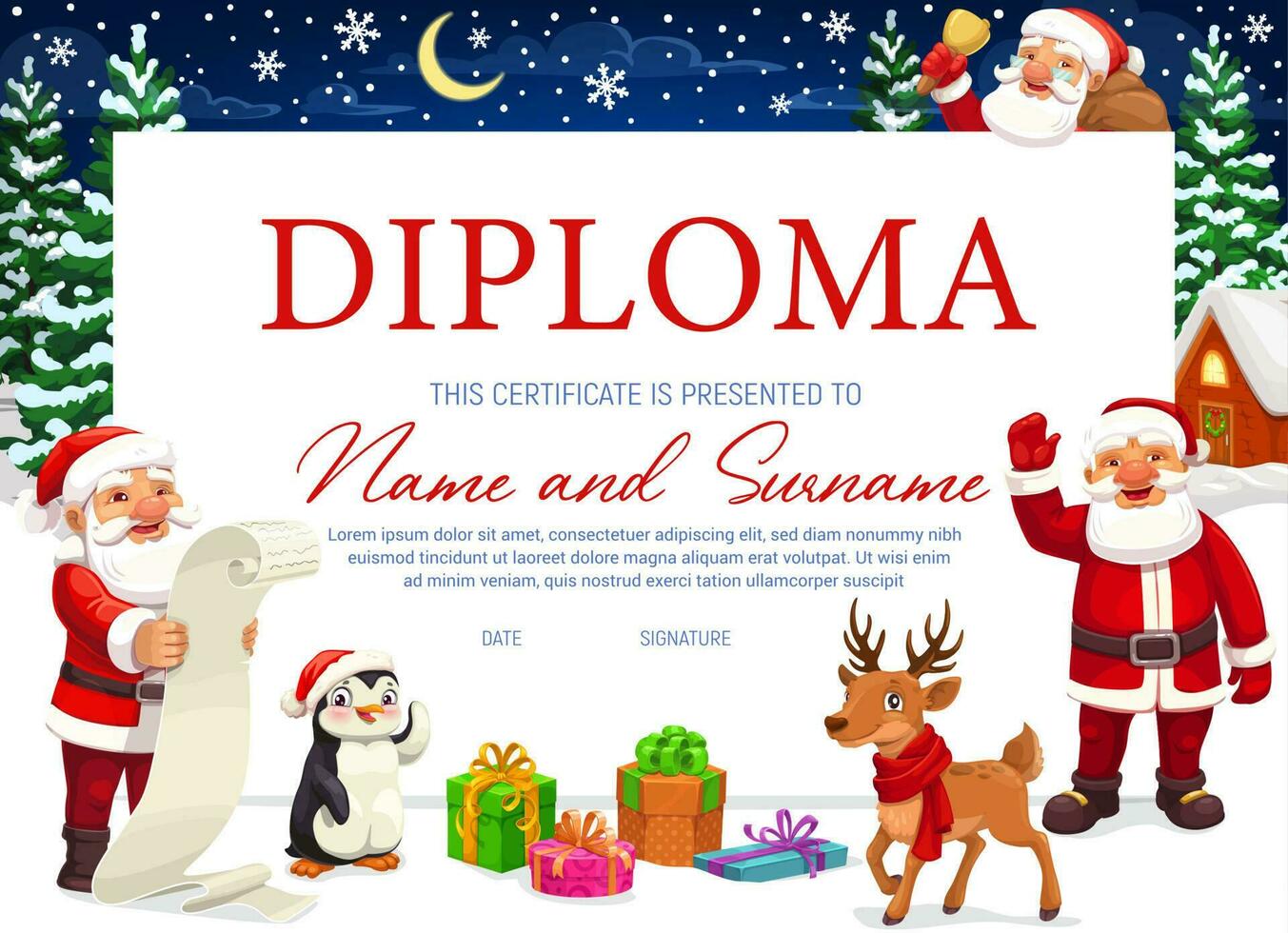 diploma certificaat met Kerstmis achtergrond vector