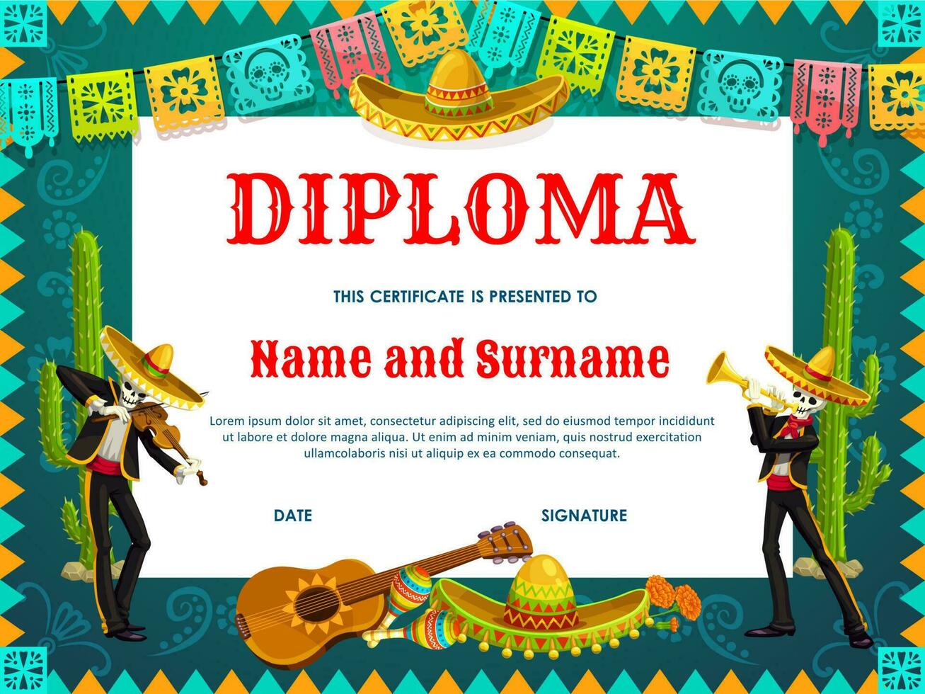 school- diploma vector dia de los Muertos skeletten