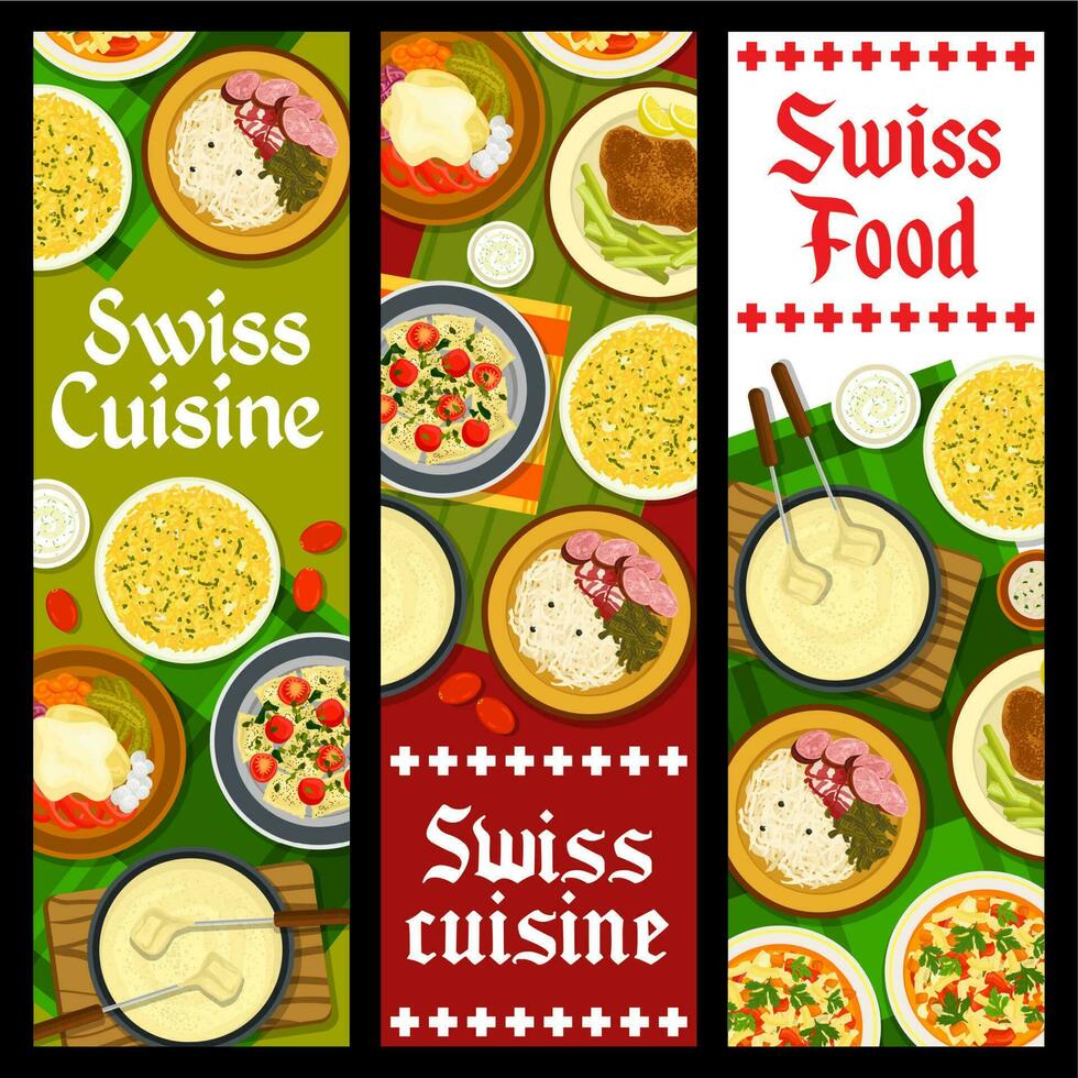 Zwitsers keuken restaurant menu maaltijden vector banners