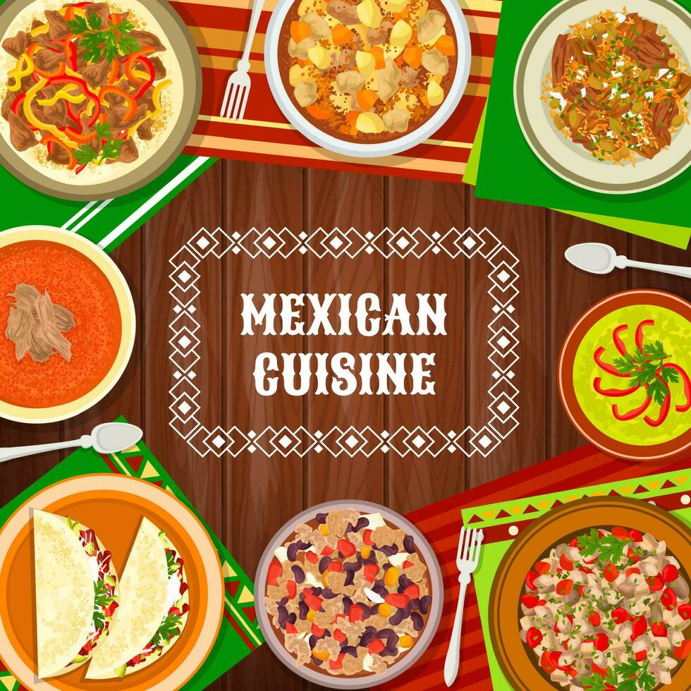 Mexicaans voedsel menu, traditioneel keuken gerechten vector