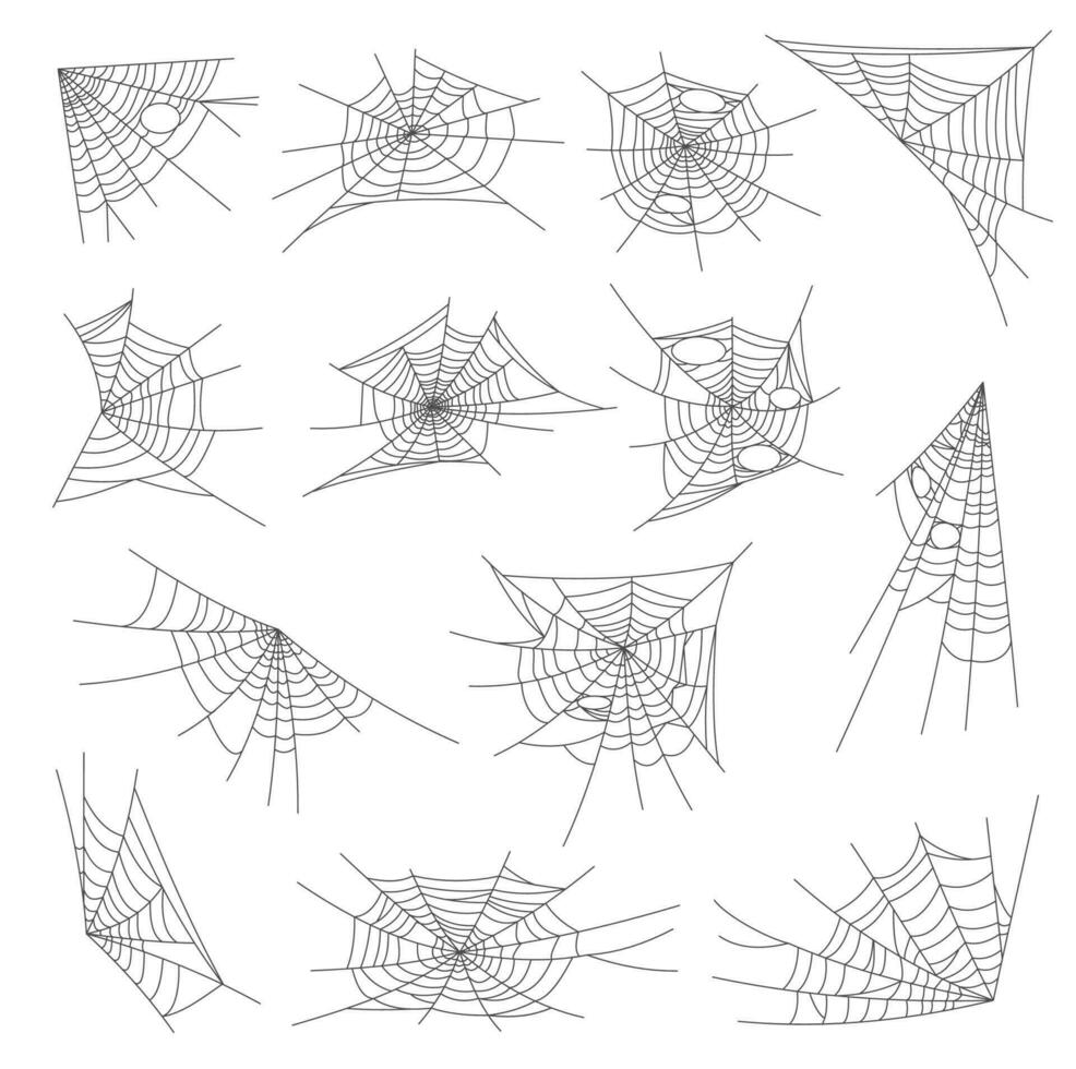 halloween spinnenweb en spinneweb netten decoratie reeks vector
