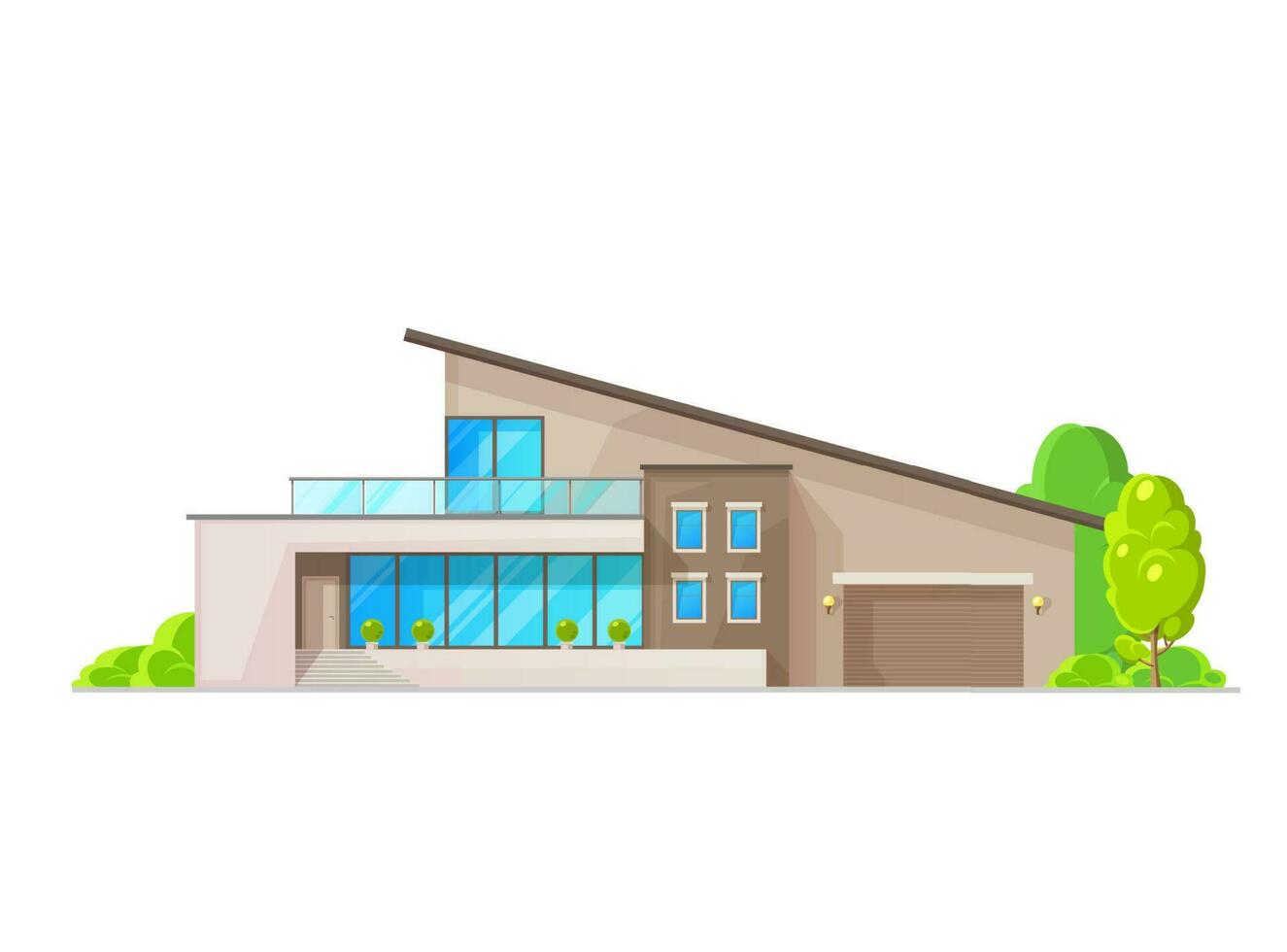 modern huis buitenkant met terras en garage vector