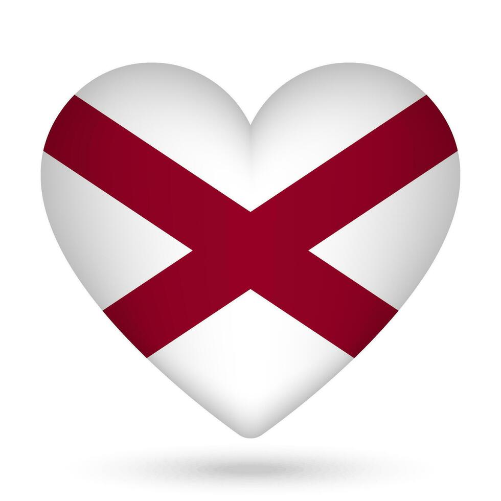 Alabama vlag in hart vorm geven aan. vector illustratie.