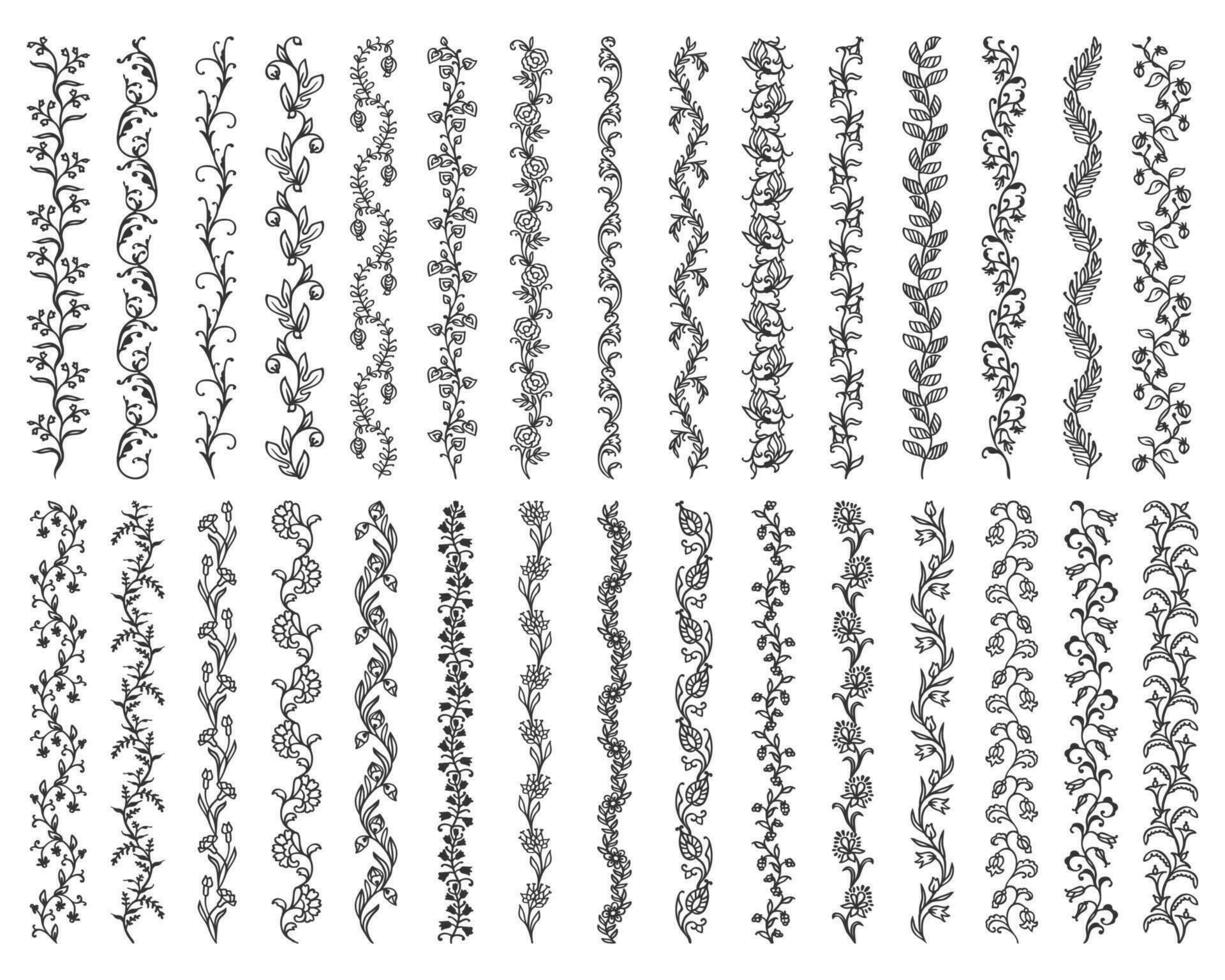 bloemen verdelers, lijn borders en kader lijnen vector