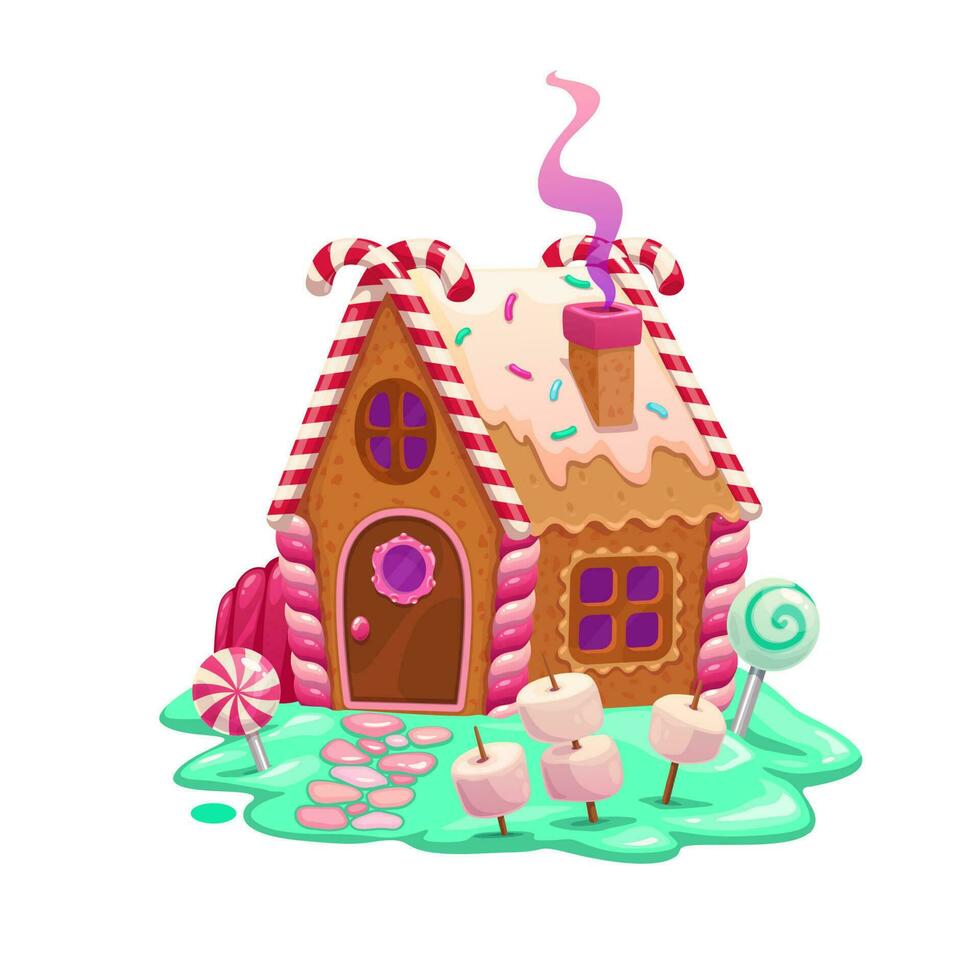 peperkoek huis met snoepjes en marshmallows vector