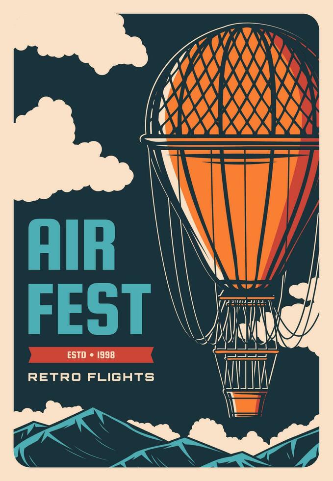 heet lucht ballon Aan lucht fest retro poster vector