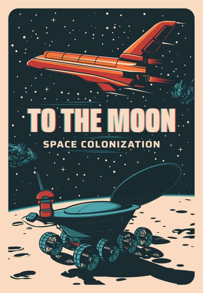 maan kolonisatie, shuttle in ruimte, maan- rover vector