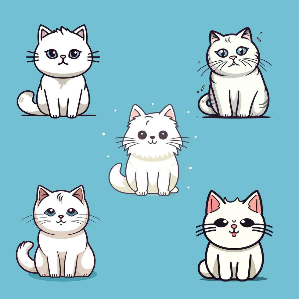 schattig kat kawaii tekenfilm pot mauw katje illustratie reeks verzameling vector