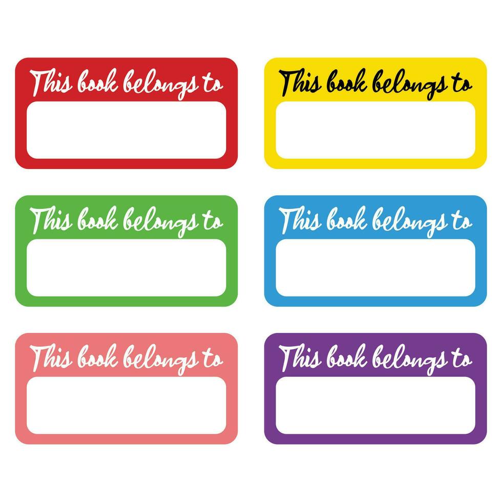 illustratie van een reeks van kleurrijk etiket sticker Sjablonen met blanco tekst. sticker markering de eigendom van een item, boek, tas, enz. naam label voor eigendom identificatie vector