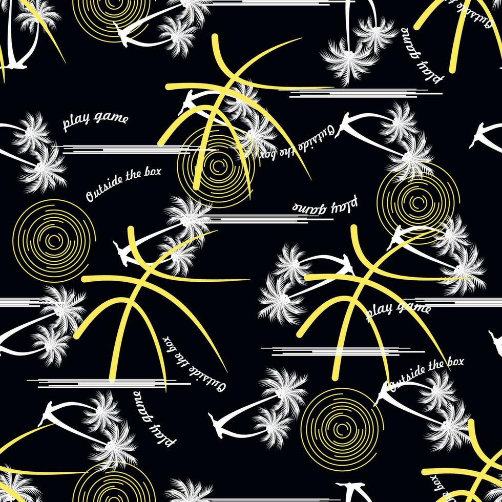 abstract grafisch Speel de spel patroon naadloos basketbal thema met palm boom voor klaar afdrukken vector