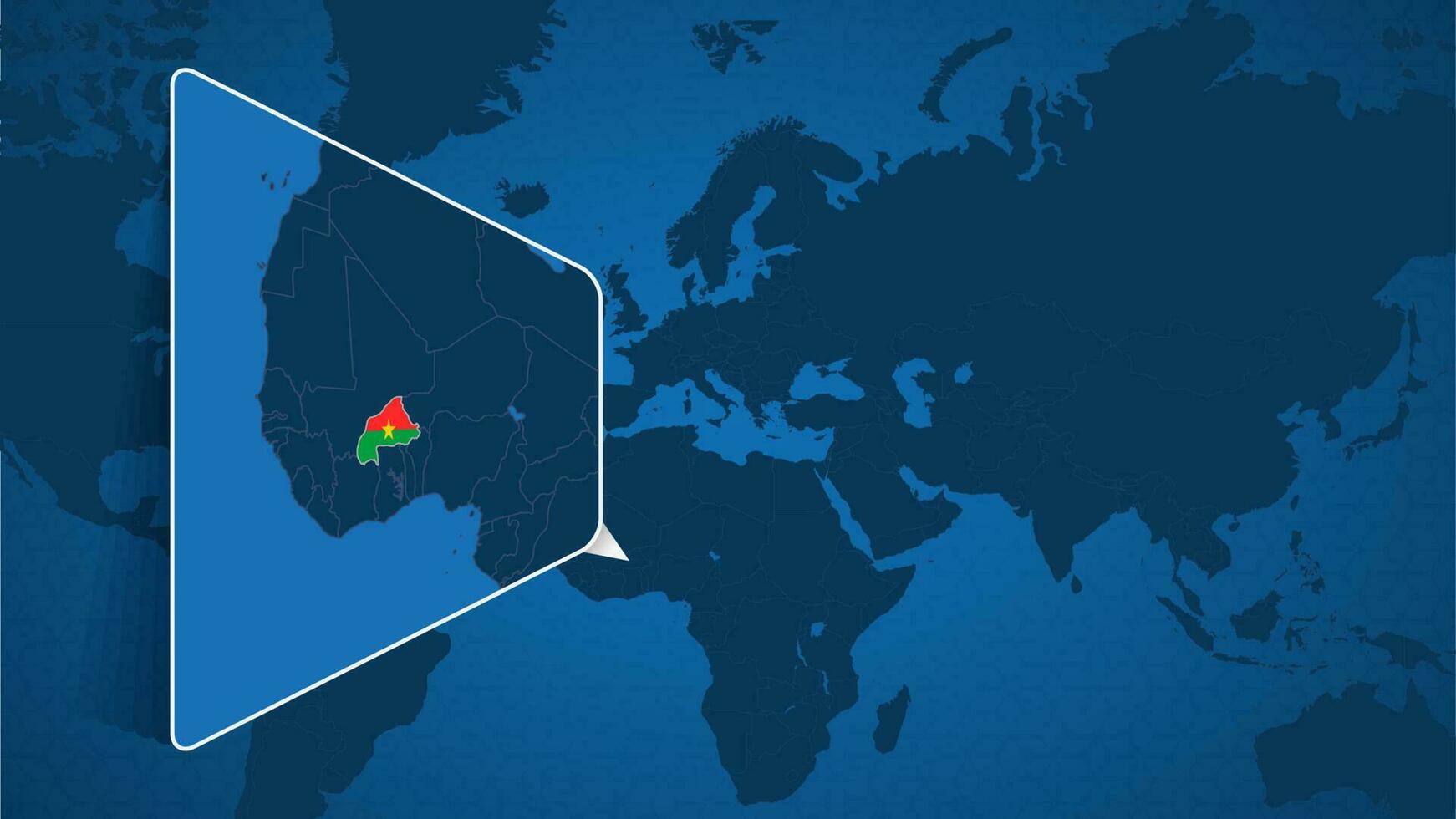 plaats van Burkina faso Aan de wereld kaart met vergroot kaart van Burkina faso met vlag. vector