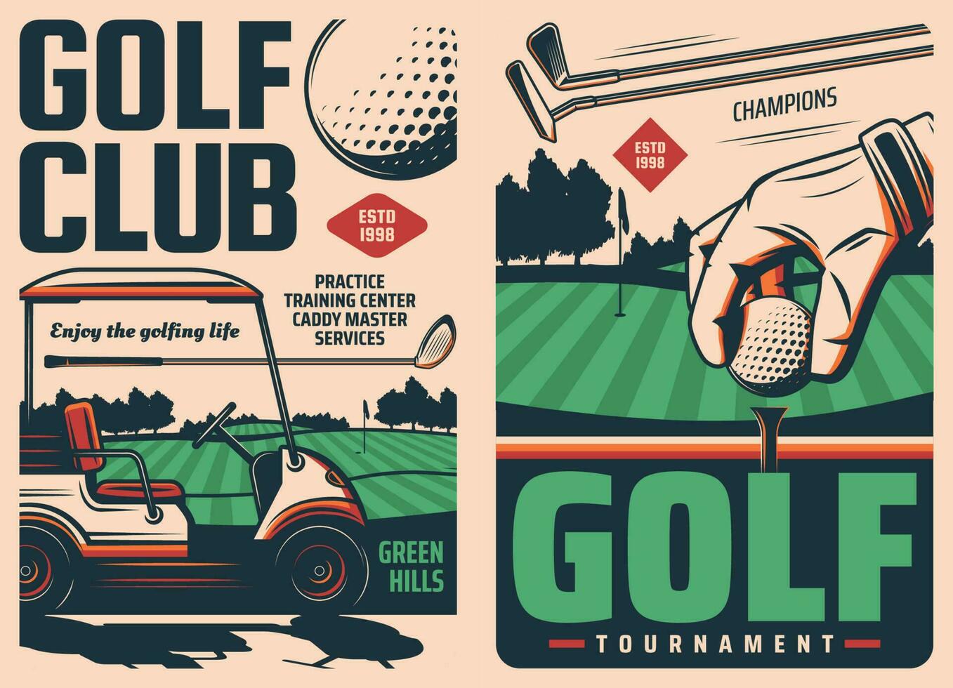 golf sport club toernooi vector wijnoogst posters