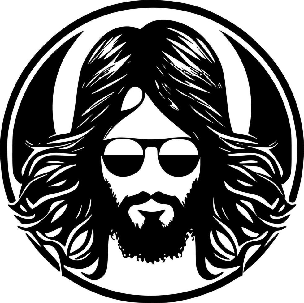 hippie - zwart en wit geïsoleerd icoon - vector illustratie