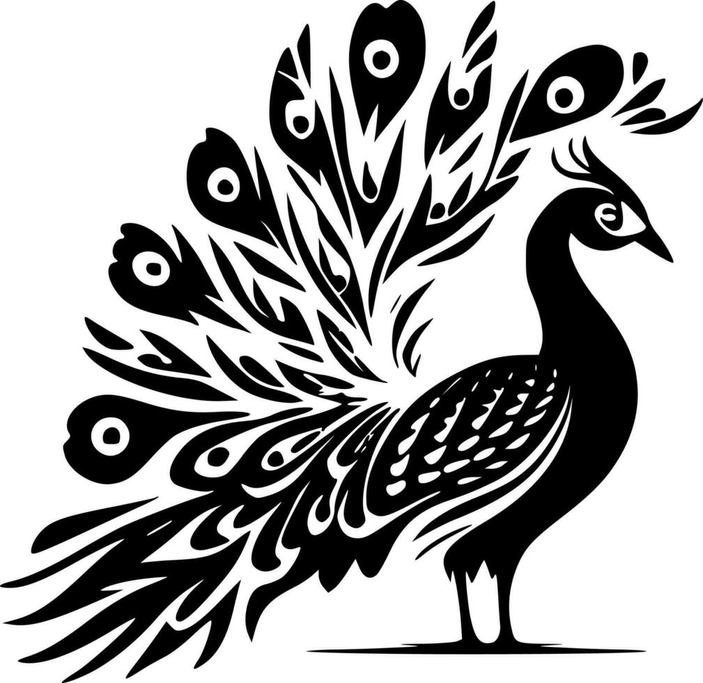 Pauw - zwart en wit geïsoleerd icoon - vector illustratie