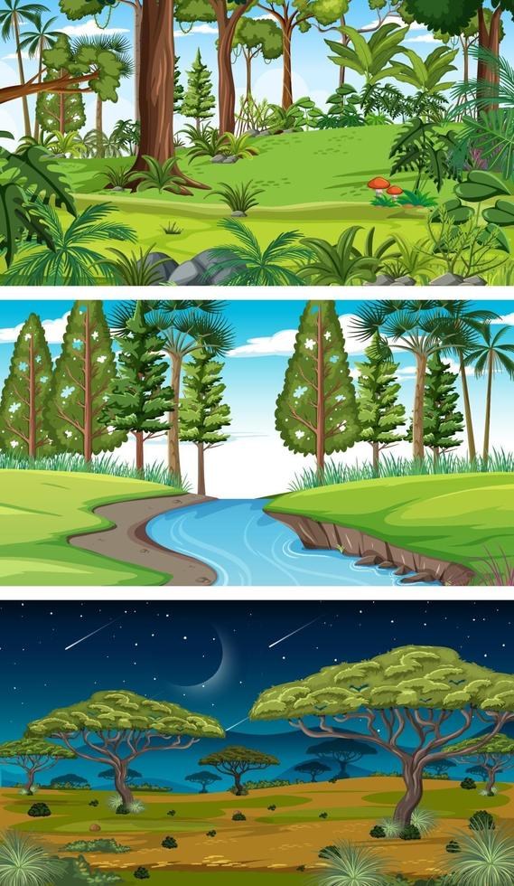 drie verschillende natuur horizontale scènes vector