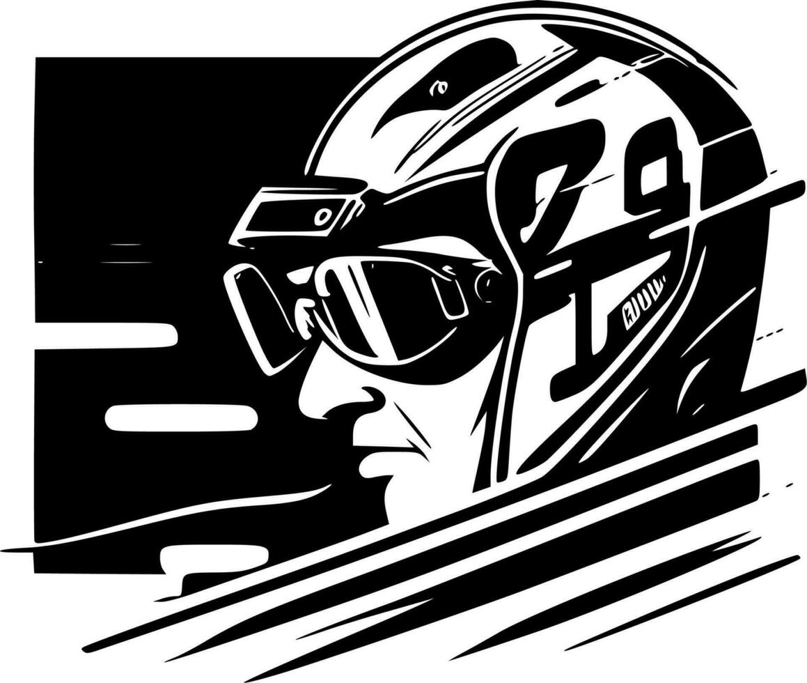 racing - zwart en wit geïsoleerd icoon - vector illustratie