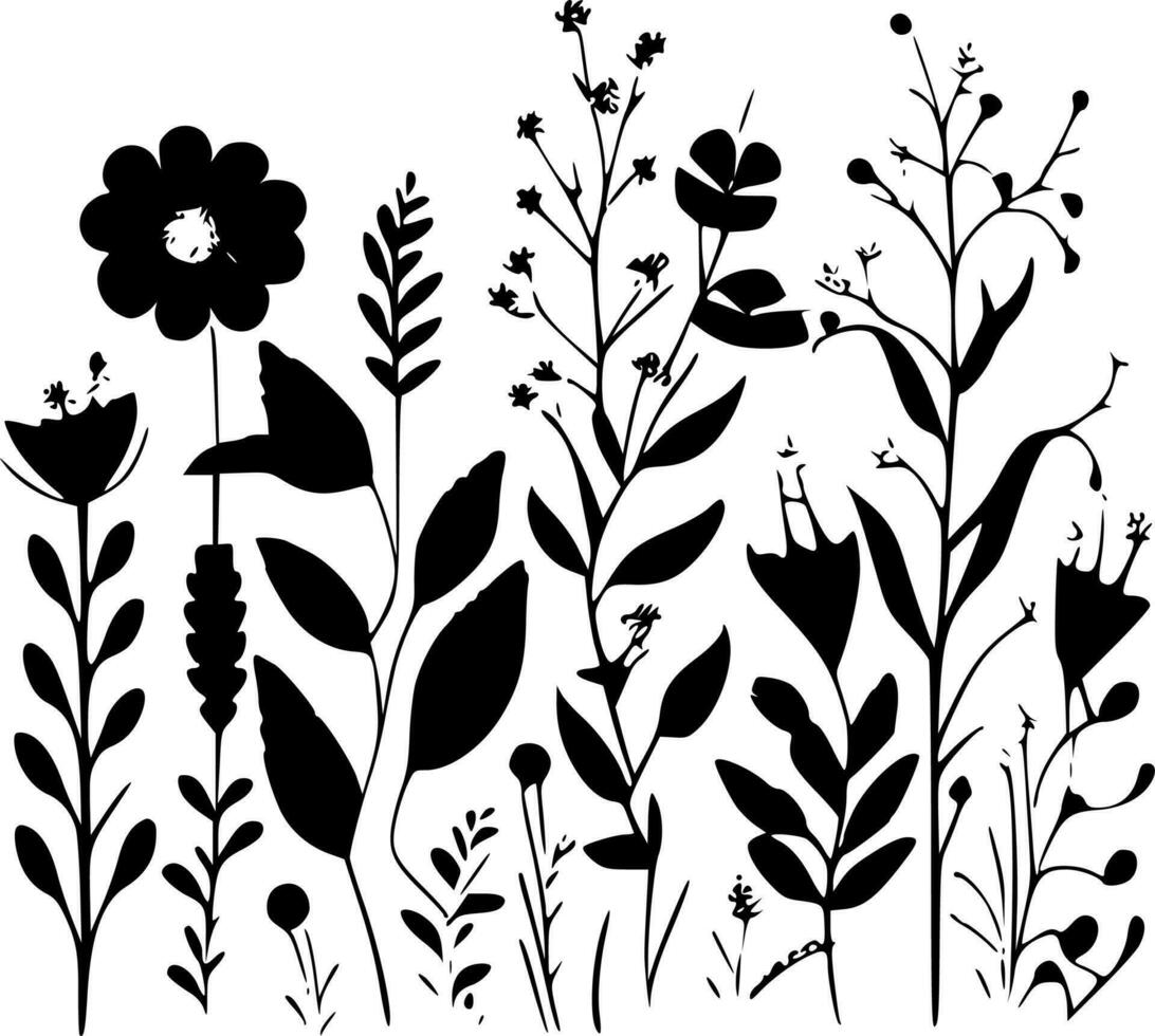 wijnoogst bloemen, zwart en wit vector illustratie