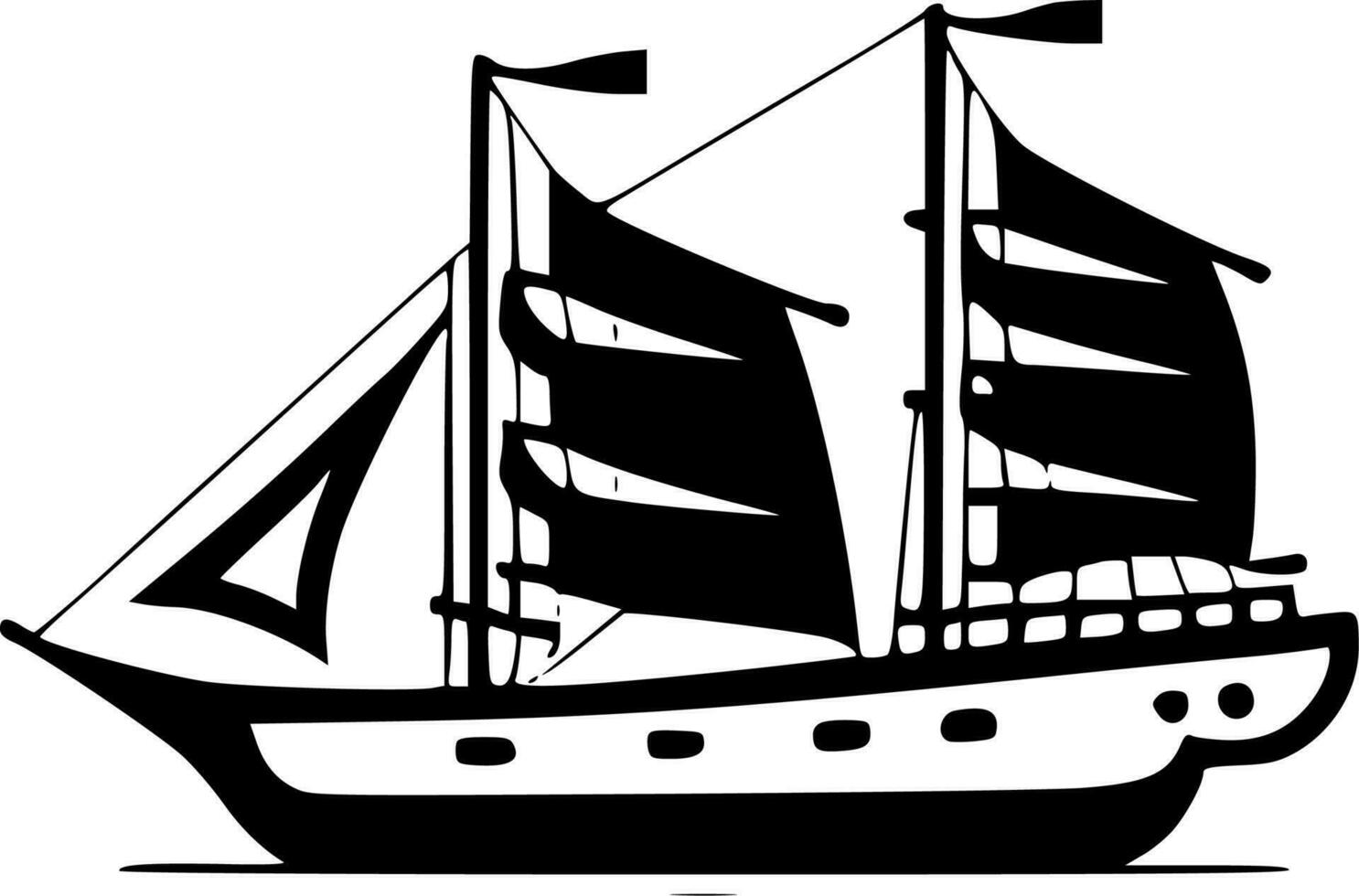 schip - zwart en wit geïsoleerd icoon - vector illustratie