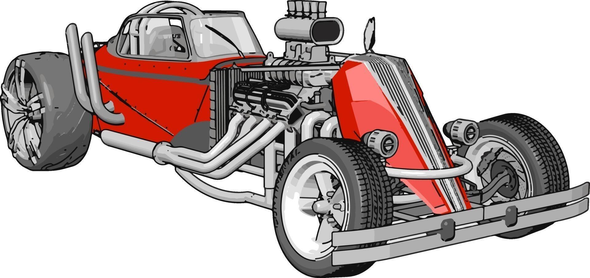 rood retro racing auto, illustratie, vector Aan wit achtergrond.