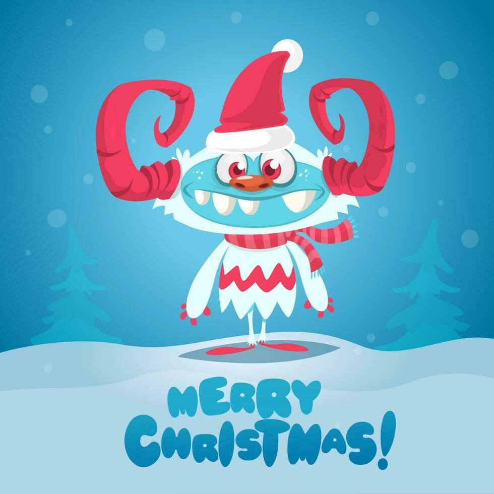 vrolijk Kerstmis en gelukkig nieuw jaar grappig poster met schattig monster. vector illustratie