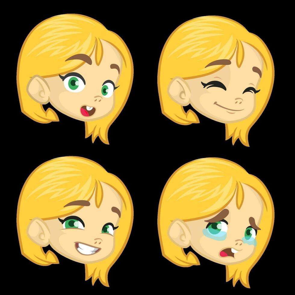 tekenfilm blond meisje uitdrukking set. schattig tekenfilm vector meisje gezicht emoties verzameling