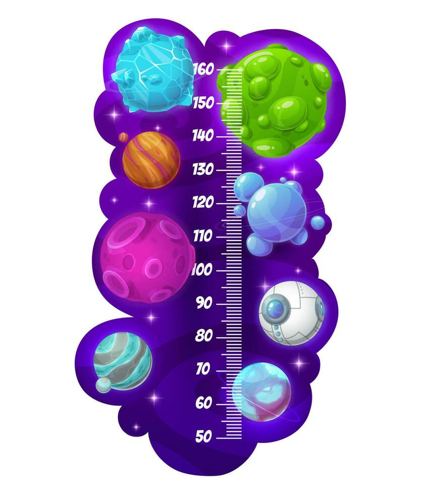 kinderen hoogte grafiek, tekenfilm ruimte heelal planeten vector