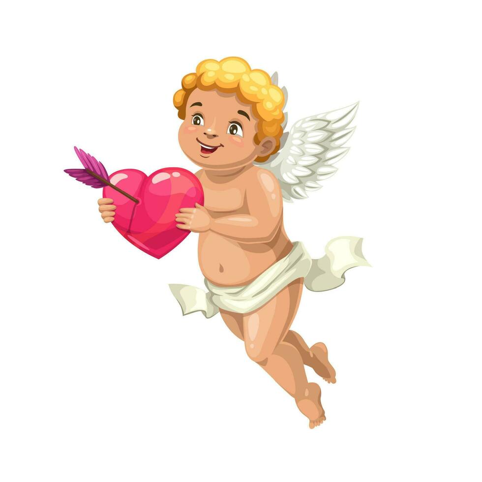 Cupido engel met hart en liefde pijl vector