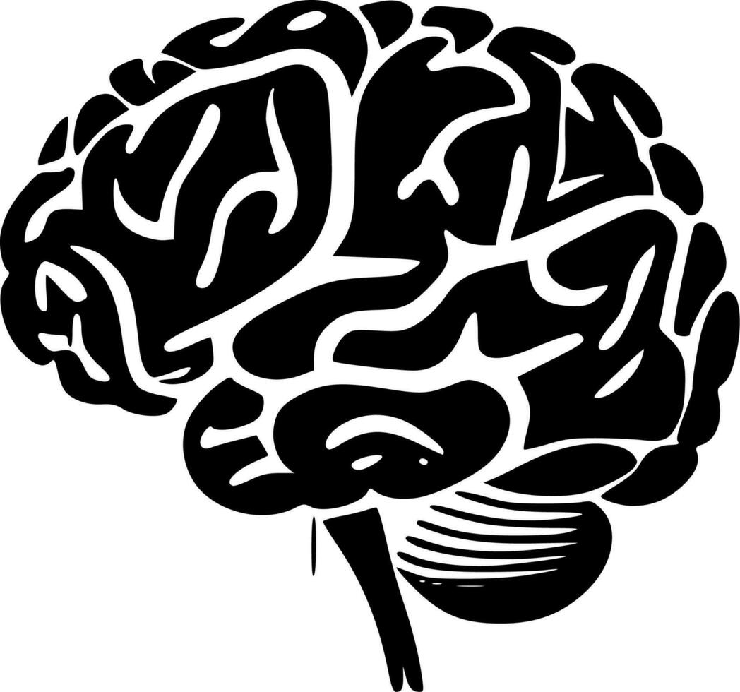 hersenen - zwart en wit geïsoleerd icoon - vector illustratie