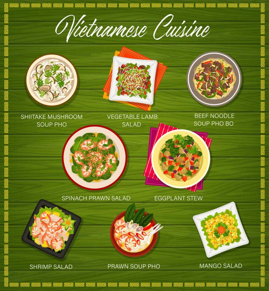 Vietnamees keuken vector menu, Vietnam maaltijden
