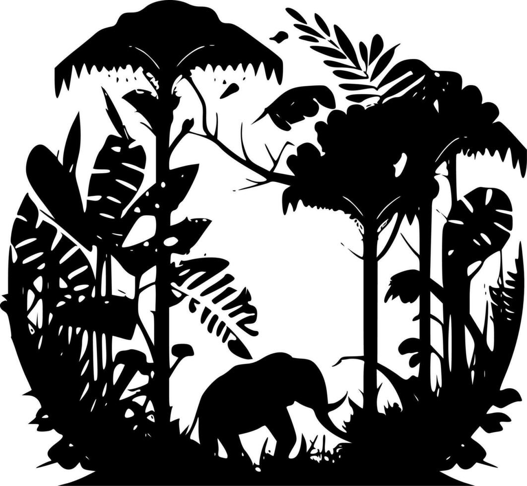 oerwoud, zwart en wit vector illustratie