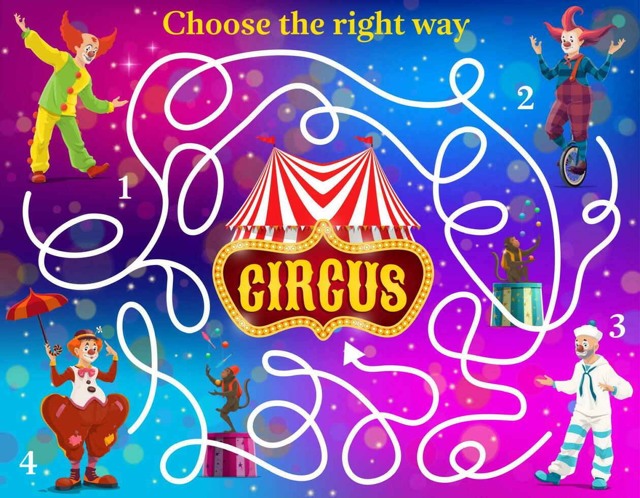 labyrint doolhof kinderen spel met circus clowns vector