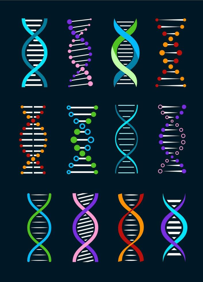 dna schroef geïsoleerd pictogrammen, genetica, biotechnologie vector