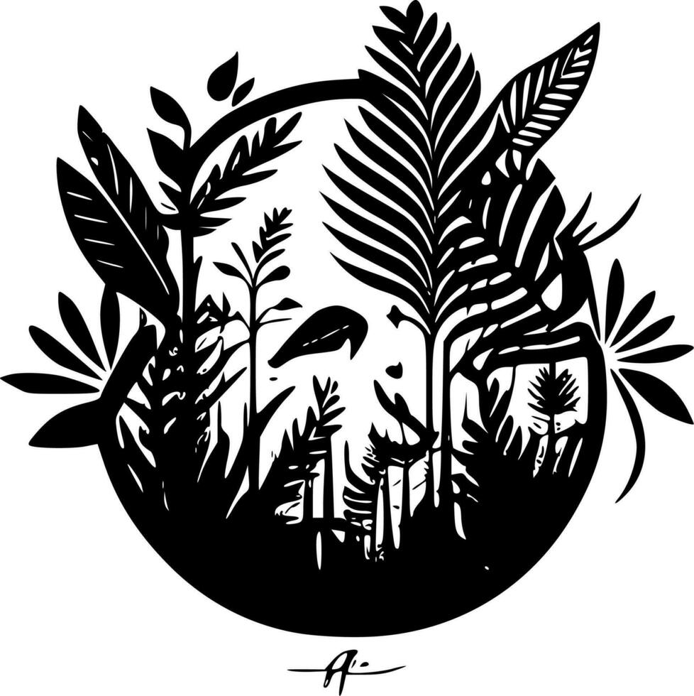 oerwoud - zwart en wit geïsoleerd icoon - vector illustratie