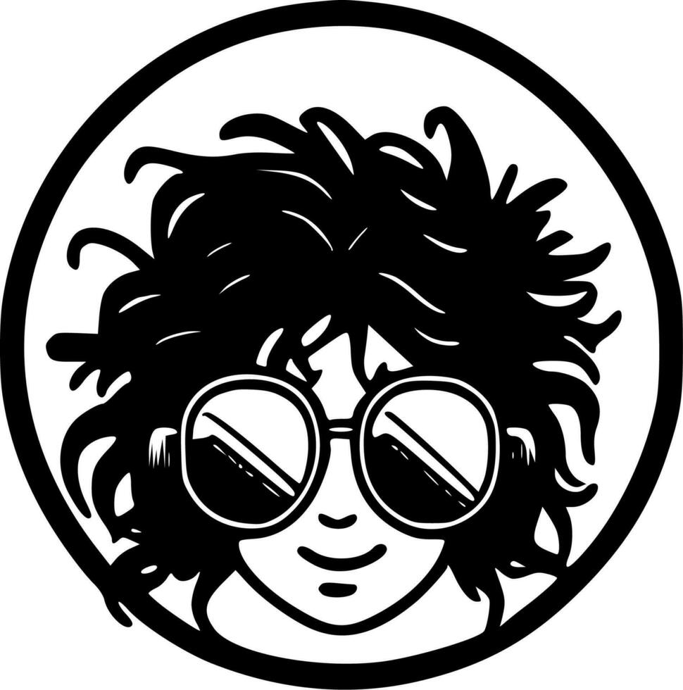 hippie - zwart en wit geïsoleerd icoon - vector illustratie